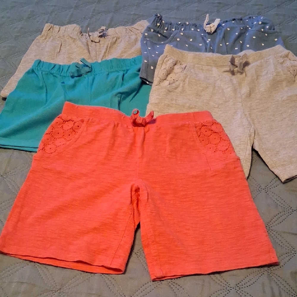 5 Pairs Of Girls Summer Shorts Shorts Set - Coral, 2 Gray, Teal, and Blue